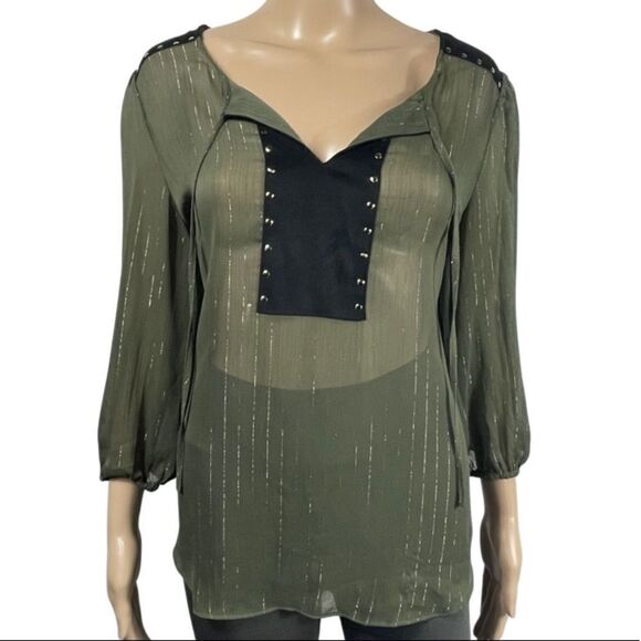 Cato  Navy Green See Through Blouse - Picture 2 of 10